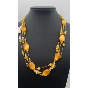 Dabby Reid NOS Honey Amber Colored Cats Eye & AB Coated Crystal Necklace